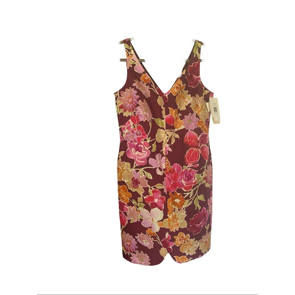 David Meister Floral Sleeveless V Neck Women’s Silk Sheath Dress Sz 10 NWT